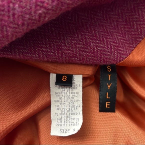 Style Pink Wool Herringbone Coat Jacket Size 8 - Picture 10 of 11
